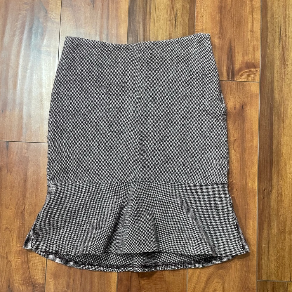 Banana Republic Wool Skirt Size 0 Brown Red Multicolor Trumpet Scalloped Midi